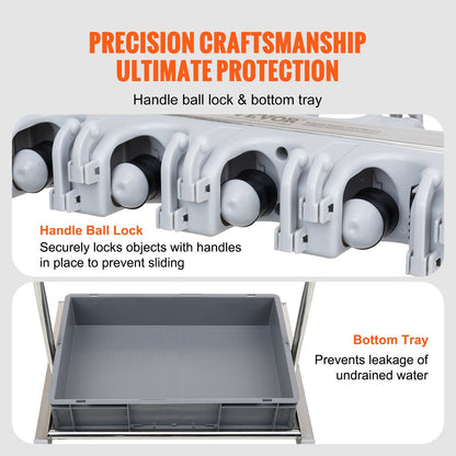 Trädgårdsredskapsarrangör, 10 platser med krokar, gårdsredskapstornställ med hjul för garageorganisation och förvaring, Hålla långskaftet verktyg/krata/kvast, metallverktygsställ för skjul, utomhus