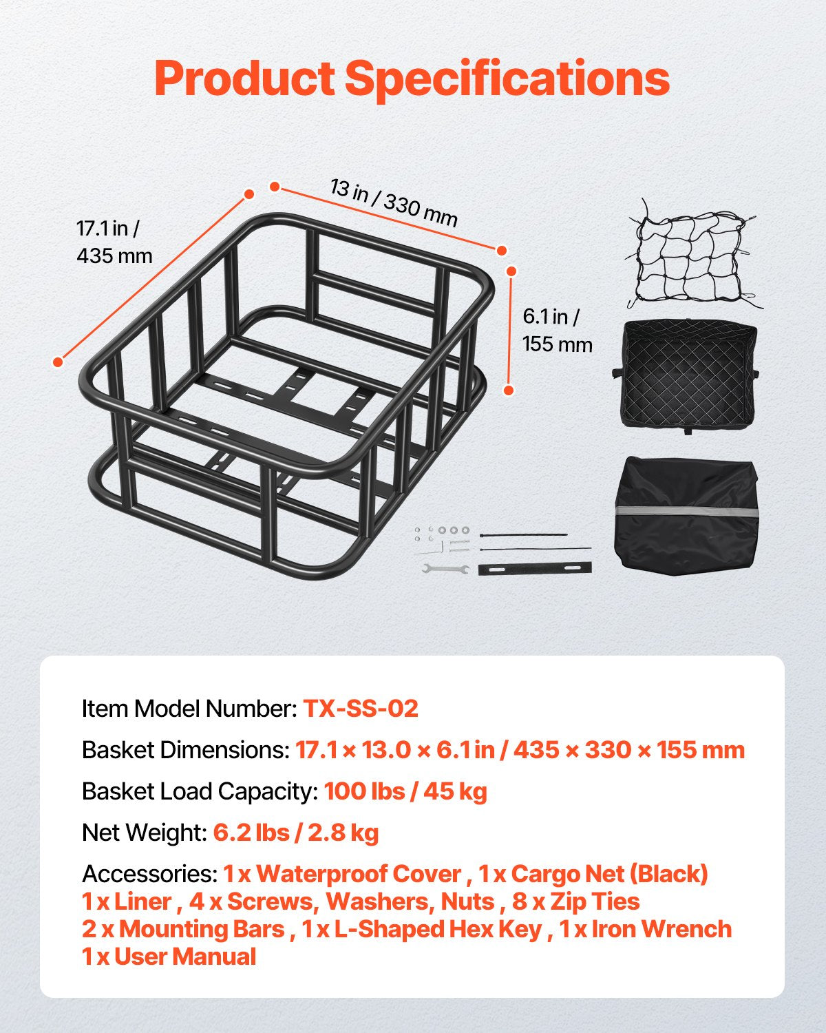 Rear Bicycle Basket Medium Bicycle Basket Cargo Net Rainproof Cover Liner