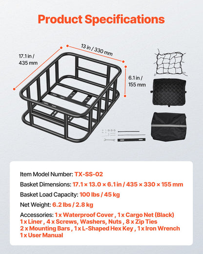 Rear Bicycle Basket Medium Bicycle Basket Cargo Net Rainproof Cover Liner