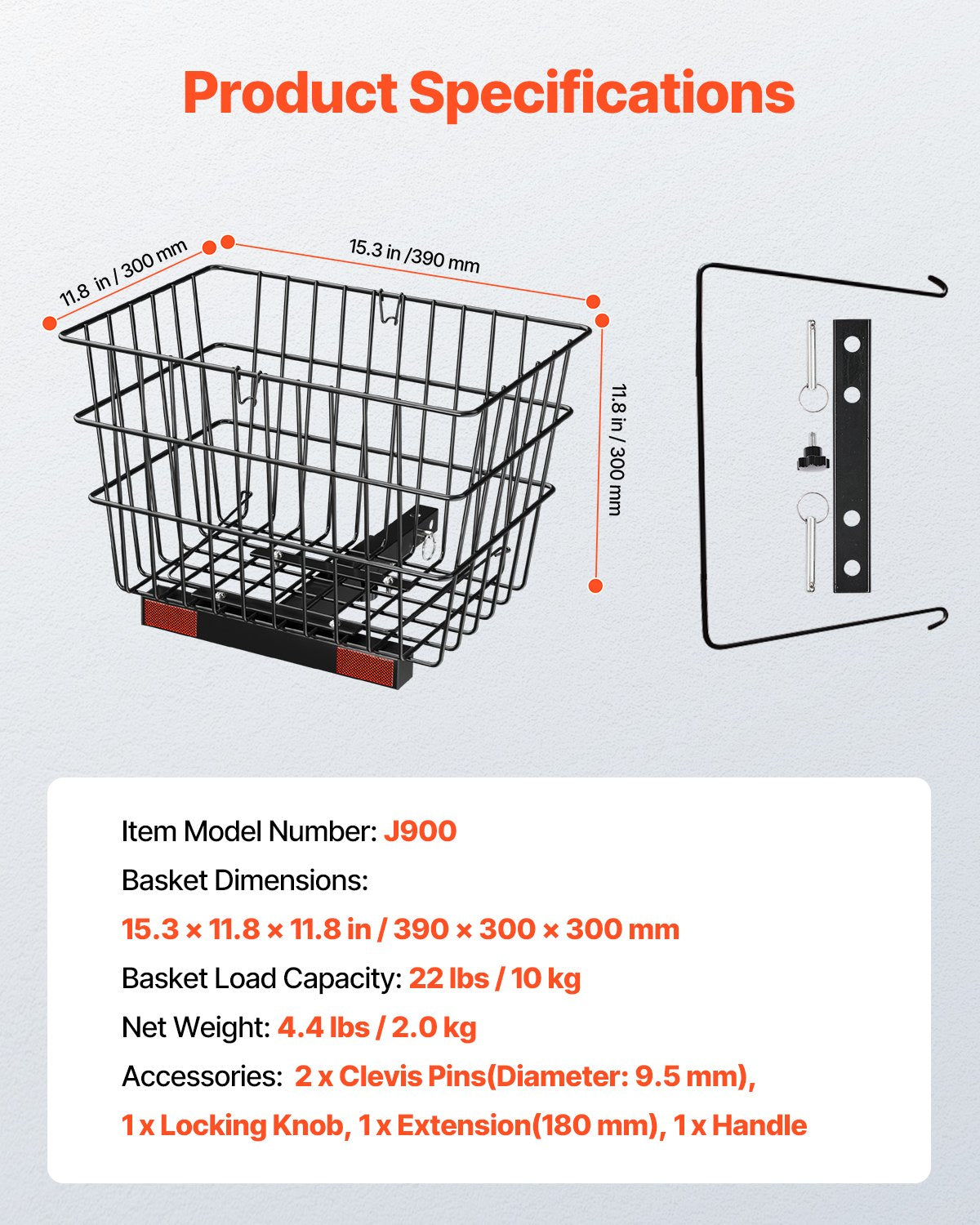 Scooter Rear Basket Heavy Duty Mobility Basket with Handle 1 in Receiver