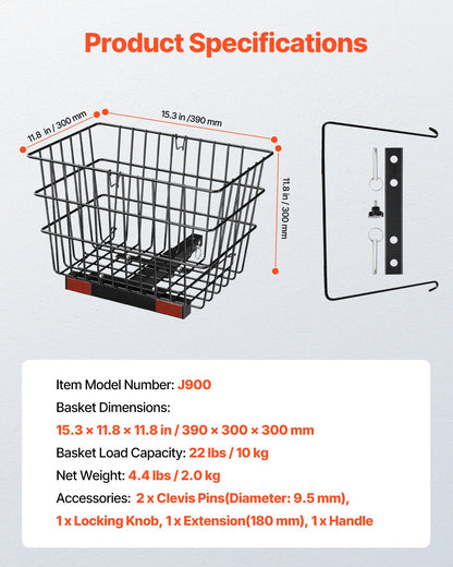 Scooter Rear Basket Heavy Duty Mobility Basket with Handle 1 in Receiver