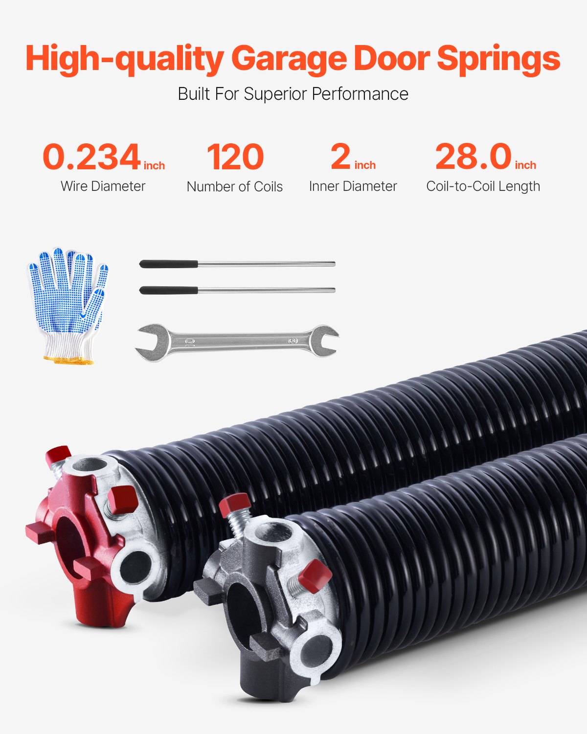 Garage Door Torsion Springs Pair 0.234 x 2 x 28 Inch with Winding Bars