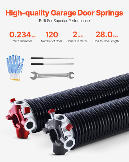Garage Door Torsion Springs Pair 0.234 x 2 x 28 Inch with Winding Bars