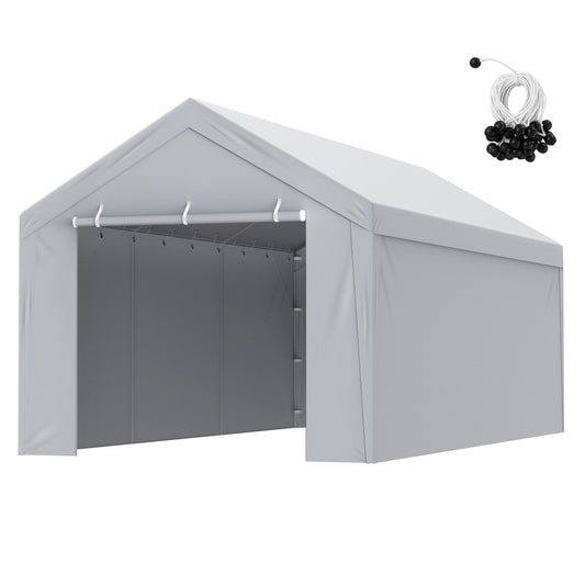 Carport Byte av kapell överdrag + sidovägg 6000 x 3000 mm, garagetält skydd presenning Kraftig vattentät & UV-skyddad, enkel installation med bollbyxor, vit (ram ingår ej)