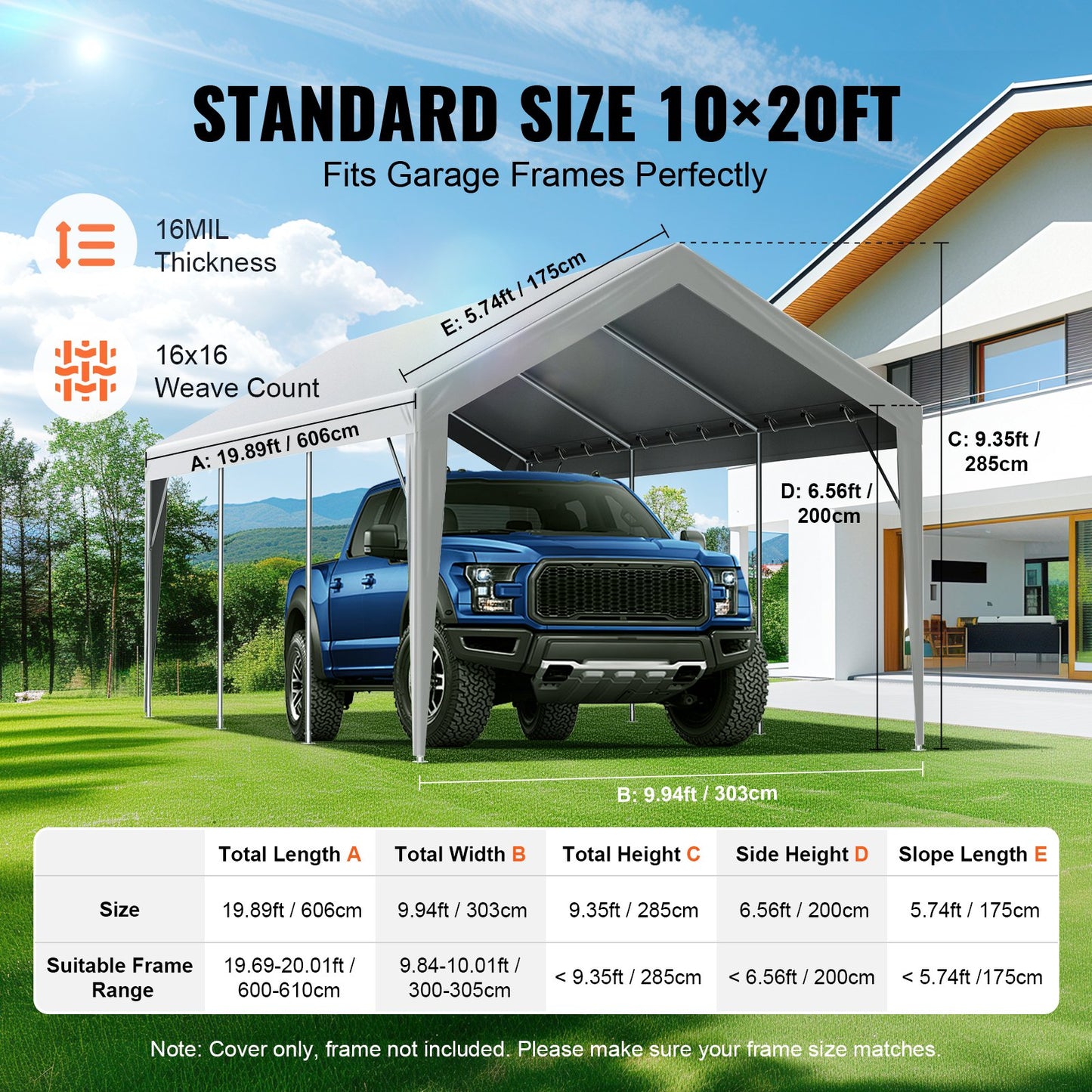 Carport Replacement Canopy Cover 6100 x 3040 mm Garage Top Tent Shelter Tarp Heavy Duty Waterproof &amp; UV Protected, Easy Installation with Ball Pants, Grey (Top Cover Only, Frame Not Included)