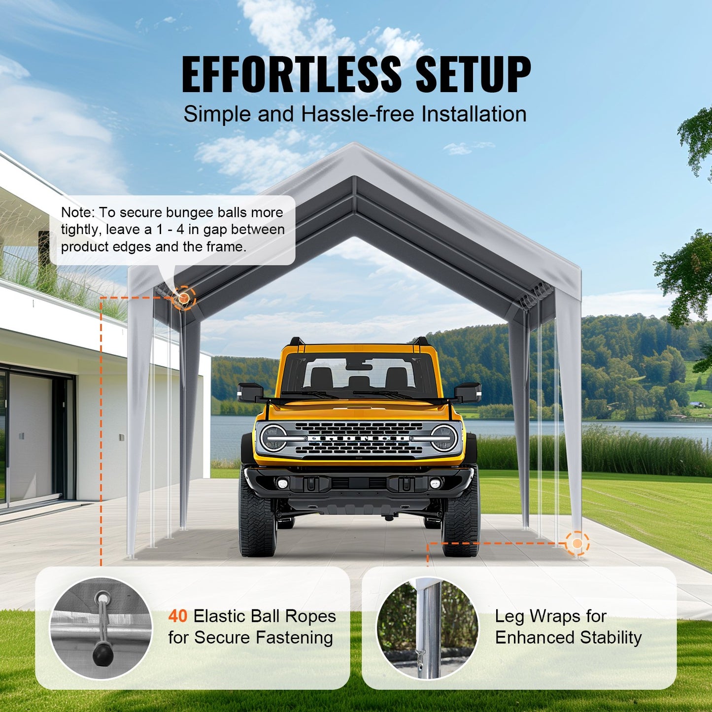 Carport Replacement Canopy Cover 6100 x 3040 mm Garage Top Tent Shelter Tarp Heavy Duty Waterproof &amp; UV Protected, Easy Installation with Ball Pants, Grey (Top Cover Only, Frame Not Included)