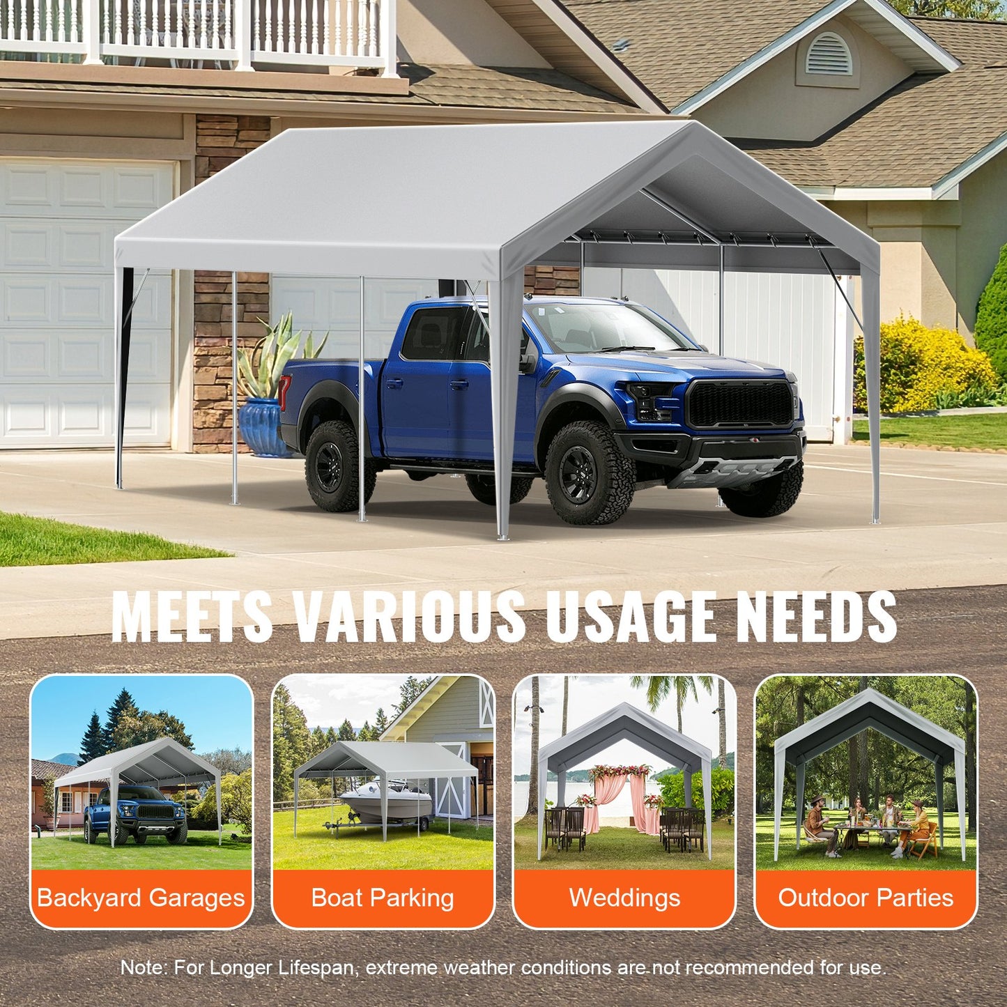Carport Replacement Canopy Cover 6100 x 3040 mm Garage Top Tent Shelter Tarp Heavy Duty Waterproof &amp; UV Protected, Easy Installation with Ball Pants, Grey (Top Cover Only, Frame Not Included)