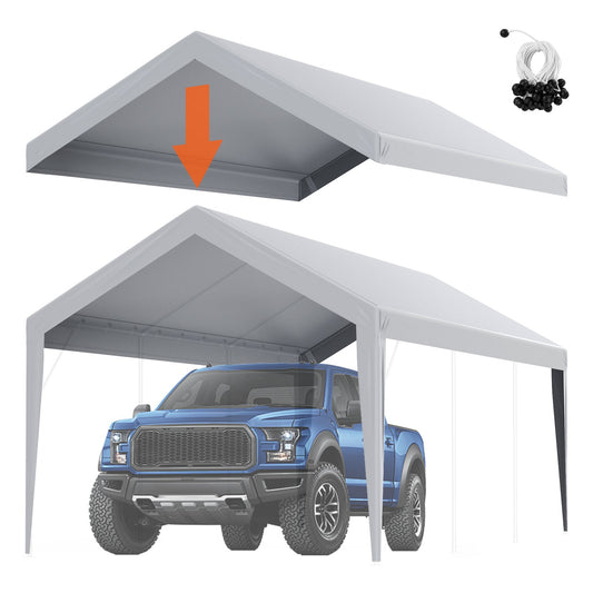 Carport Replacement Canopy Cover 6100 x 3040 mm Garage Top Tent Shelter Tarp Heavy Duty Waterproof &amp; UV Protected, Easy Installation with Ball Pants, Grey (Top Cover Only, Frame Not Included)