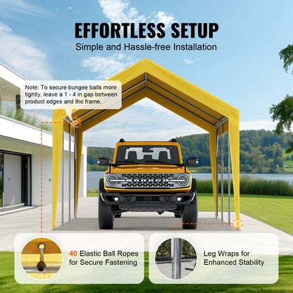 Carport Ersättningskapell överdrag 10 x 20 fot, Garage Top Tält Shelter Tarp Heavy-Duty Vattentät & UV-skyddad, Enkel installation med Ball Bungees, Beige (Endast topplock, ram ingår inte)