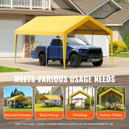 Carport Ersättningskapell överdrag 10 x 20 fot, Garage Top Tält Shelter Tarp Heavy-Duty Vattentät & UV-skyddad, Enkel installation med Ball Bungees, Beige (Endast topplock, ram ingår inte)
