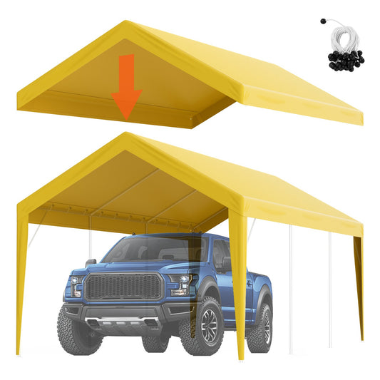 Ersatz-Überdachung für Carport, 3,0 x 6,1 m, Garagendachzelt, strapazierfähig, wasserdicht und UV-geschützt, einfache Installation mit Kugelspanngurten, beige (nur obere Abdeckung, Rahmen nicht im Lieferumfang enthalten)