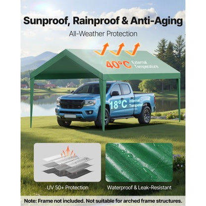 Carport-reservtak, 3 x 6 m dricksskyddad presenning för garage, UV-resistent och vattentät presenning för biltält, kraftigt bilportsskydd med bollvagnar, mörkgrön, ram ingår ej |  EU