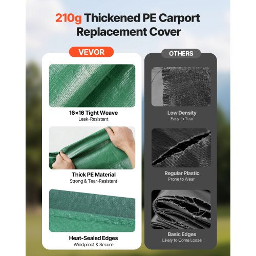 Carport-reservtak, 3 x 6 m dricksskyddad presenning för garage, UV-resistent och vattentät presenning för biltält, kraftigt bilportsskydd med bollvagnar, mörkgrön, ram ingår ej |  EU