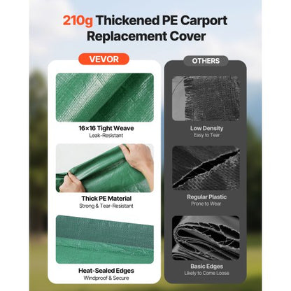 Carport-reservtak, 3 x 6 m dricksskyddad presenning för garage, UV-resistent och vattentät presenning för biltält, kraftigt bilportsskydd med bollvagnar, mörkgrön, ram ingår ej |  EU