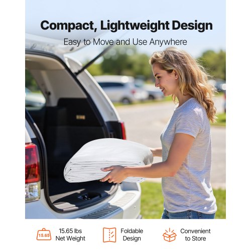 Carport-reservtak, 3,6 x 6 m dricksskyddad presenning för garage, UV-resistent och vattentät bilskyddspresenning, kraftigt bilportsskydd med bollvagnar, vit, ram ingår ej |  EU