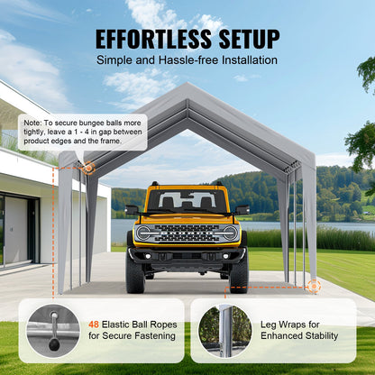Carport Ersättningskapell överdrag 12 x 20 fot, Garage Top Tält Shelter Tarp Heavy-Duty Vattentät & UV-skyddad, Enkel installation med Ball Bungees, Grå (Endast topplock, ram ingår inte)