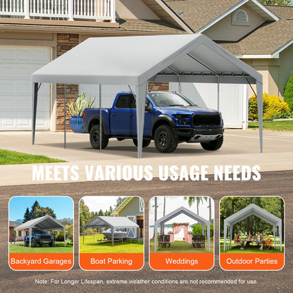 Carport Ersättningskapell överdrag 12 x 20 fot, Garage Top Tält Shelter Tarp Heavy-Duty Vattentät & UV-skyddad, Enkel installation med Ball Bungees, Grå (Endast topplock, ram ingår inte)