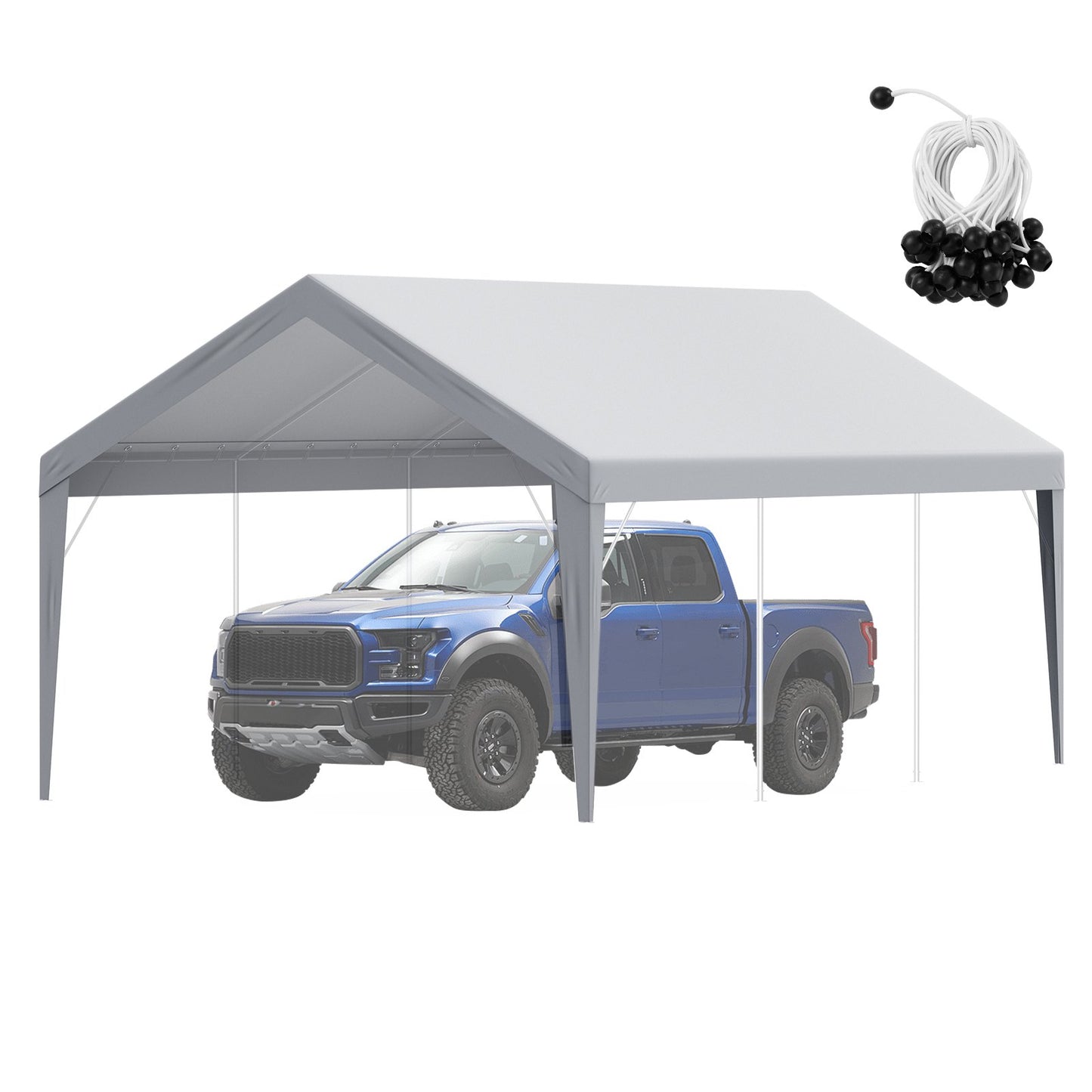 Carport Ersättningskapell överdrag 12 x 20 fot, Garage Top Tält Shelter Tarp Heavy-Duty Vattentät & UV-skyddad, Enkel installation med Ball Bungees, Grå (Endast topplock, ram ingår inte)