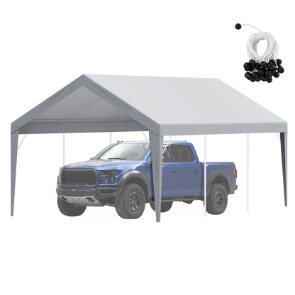 Carport Ersättningskapell överdrag 12 x 20 fot, Garage Top Tält Shelter Tarp Heavy-Duty Vattentät & UV-skyddad, Enkel installation med Ball Bungees, Grå (Endast topplock, ram ingår inte)