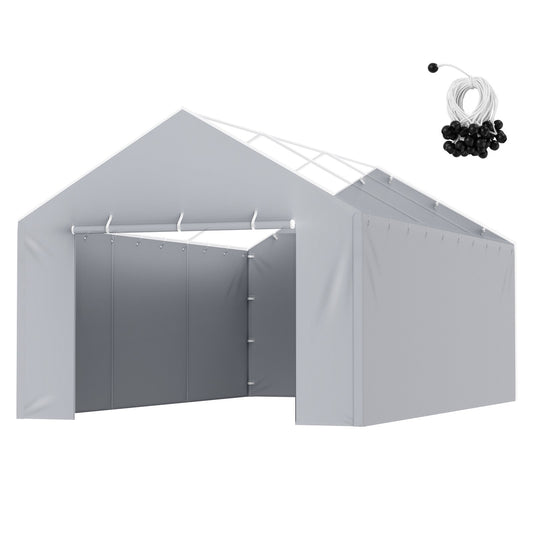 Carport-Ersatzüberdachung, Seitenwand, 3,6 x 6,1 m, Schutzplane für Garagenzelte, strapazierfähig, wasserdicht und UV-geschützt, einfache Installation mit Ballhosen, grau (Oberteil und Rahmen nicht im Lieferumfang enthalten)
