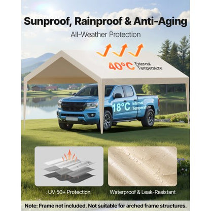 Carport-reservtak, 3,6 x 6 m dricksskyddad presenning för garage, UV-resistent och vattentät bilskyddspresenning, kraftigt bilportsskydd med bollvagnar, beige, ram ingår ej |  EU