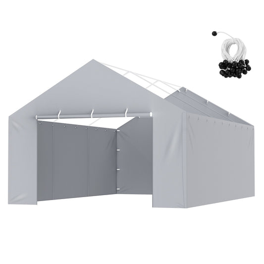 Carport-Ersatzüberdachung, Seitenwand, 4,9 x 6,1 m, Schutzplane für Garagenzelte, strapazierfähig, wasserdicht und UV-geschützt, einfache Installation mit Ballhosen, grau (Oberteil und Rahmen nicht im Lieferumfang enthalten)