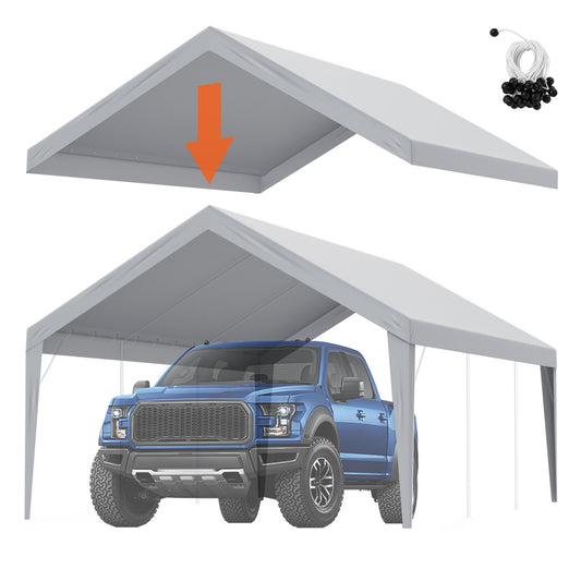 Carport Ersättande kapell överdrag 13 x 20 fot, Garage Top Tält Shelter Tarp Kraftig vattentät & UV-skyddad, Enkel installation med Ball Bungees, Grå (Endast topplock, ram ingår inte)