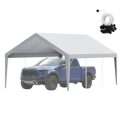 Carport-Ersatzüberdachung, 3,9 x 6,1 m, Garagendachzelt, strapazierfähig, wasserdicht und UV-geschützt, einfache Installation mit Kugelspanngurten, grau (nur obere Abdeckung, Rahmen nicht im Lieferumfang enthalten)