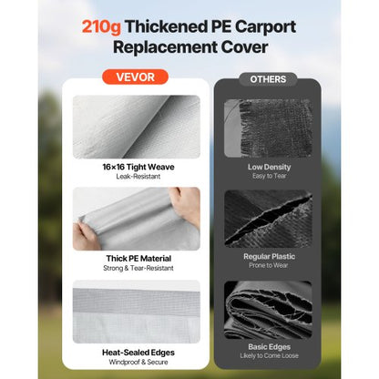 Carport-reservtak, 6 x 6 m dricksskyddad garagepresenning med sidoväggar, UV-resistent och vattentät, kraftig bilskyddspresenning med bollvagnar, grå, ram ingår ej |  EU