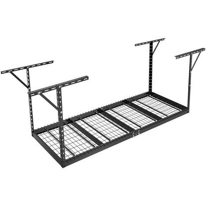 Überkopf-Garagenregal, 91,4 x 243,8 cm Deckenregal für die Garage, robuste, verstellbare Regale aus kaltgewalztem Stahl für die Garagenlagerung, Organisation, Tragkraft 271,4 kg, 56–101,6 cm, Schwarz