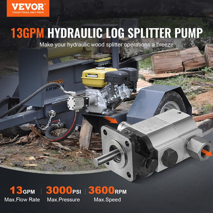 Hydraulisk vedklyvningspump, 13GPM, 2-stegs 3000PSI vedklyvpump, 1'' Inlopp 1/2'' NPT-utlopp 3600 RPM Hydraulisk växelpump i aluminium, för små motormontering vedklyvare Snöplog