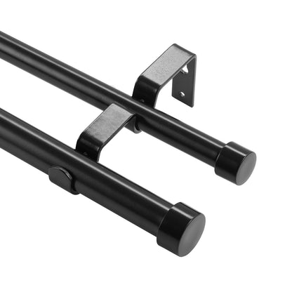 Doppelstangen-Gardinenstangen, 36-72 Zoll (3-6 Fuß) verstellbare Länge, schwarze Doppelgardinenstangen mit Kappenenden, 1" und 3/4" Durchmesser, Doppelte Fenstergardinenstange für transparente und Verdunkelungsvorhänge