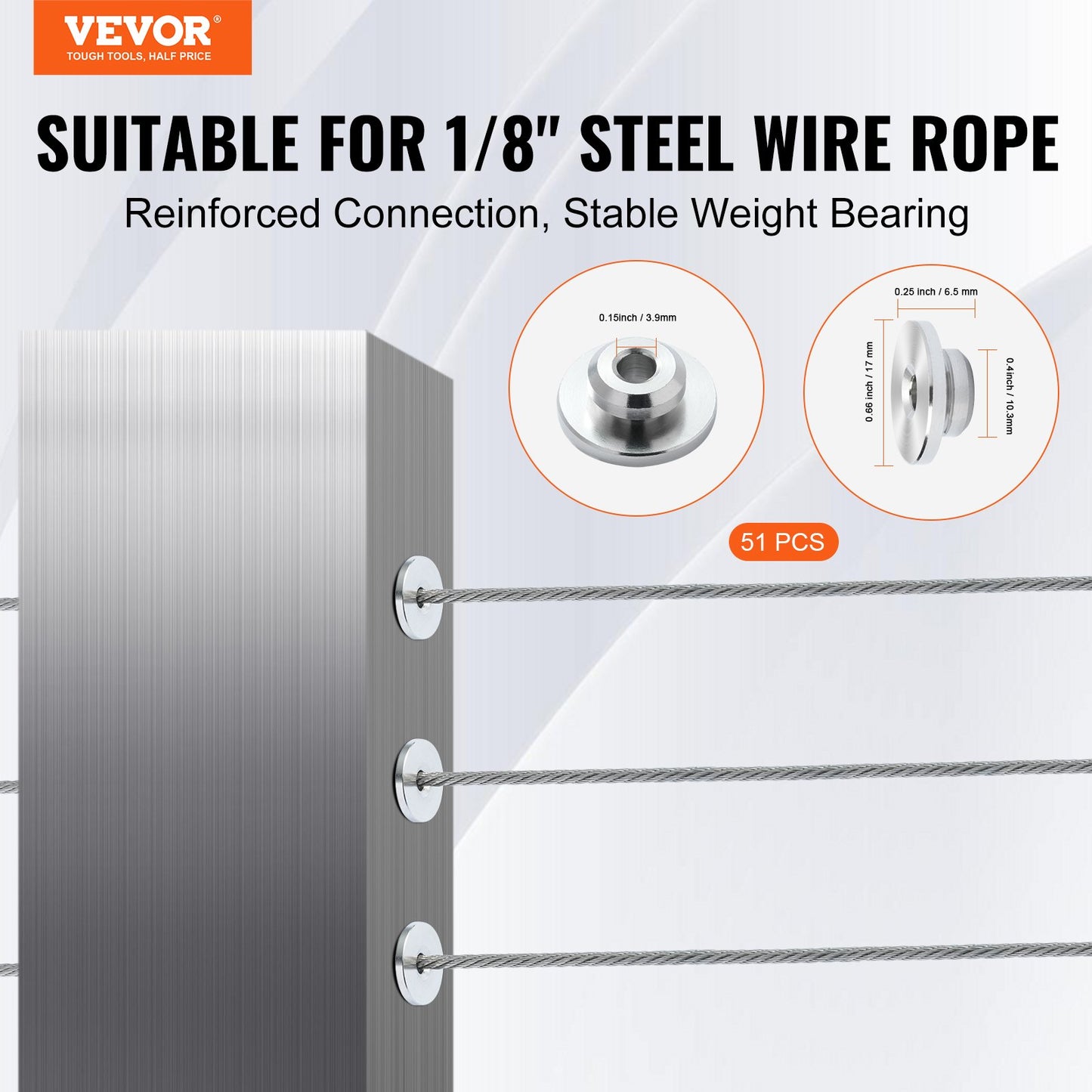 51Pack Cable Railing Kit 3.2mm Wheel Protector Sleeves, Bundle with Black Invisible 3.2mm Tensioner and Terminal, Cable Railing Post Protector for 0.41 Inch Horizontal Hole Post