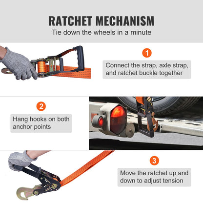 Ratchet Tie Down Straps Kit, Lasso Style 2" x 120" Tire Straps, 5512 LBS Working Load, 11023 LBS Breaking Strength, Car Tie Down Straps with Hooks for Car, Truck, Trailer, 4-Pack