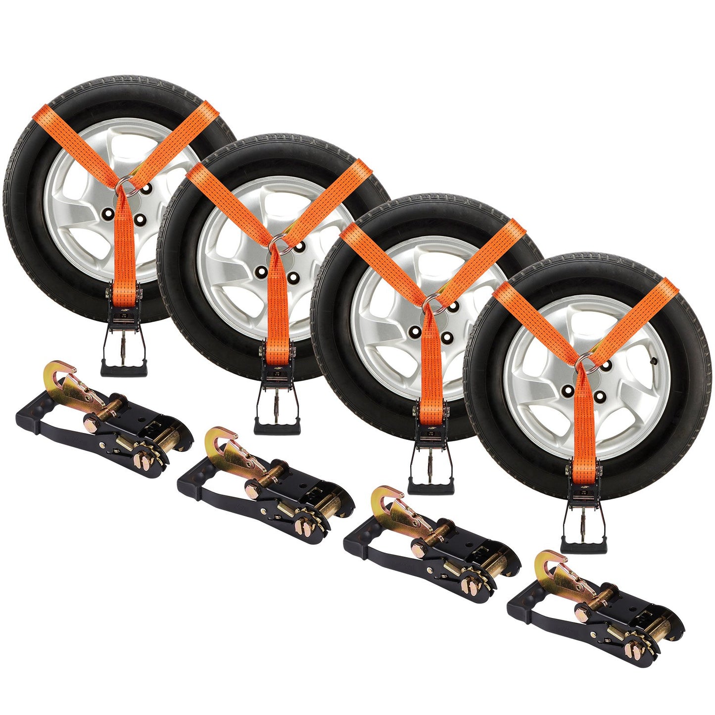 Ratchet Tie Down Straps Kit, Lasso Style 2" x 120" Tire Straps, 5512 LBS Working Load, 11023 LBS Breaking Strength, Car Tie Down Straps with Hooks for Car, Truck, Trailer, 4-Pack