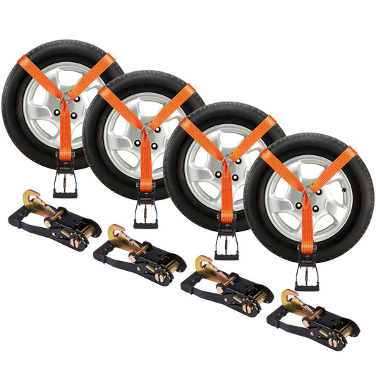 Ratchet Tie Down Straps Kit, Lasso Style 2" x 120" Tire Straps, 5512 LBS Working Load, 11023 LBS Breaking Strength, Car Tie Down Straps with Hooks for Car, Truck, Trailer, 4-Pack