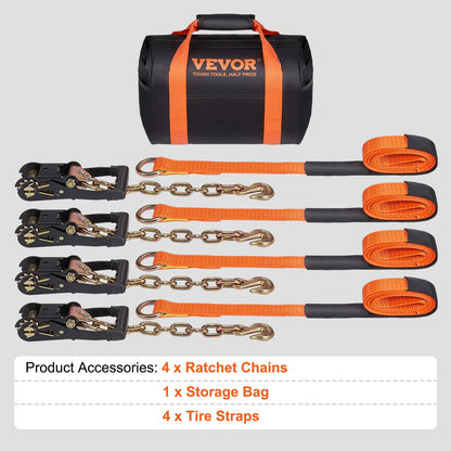 Auto-Spanngurt mit Kettenankern, Lasso-Stil, 2 x 120 Zoll Reifengurt, 5865 Pfund Arbeitslast, 11023 Pfund Bruchfestigkeit, mit Hochleistungsverschlüssen für Auto, ATV, SUV, UTV, LKW, 4er-Pack