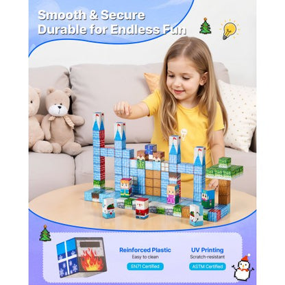 Magnetiska Block 150 ST Glaciärslott Set STEM Montessori Sensoriska Leksaker