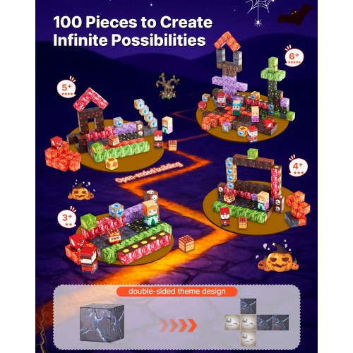 Magnetiska Block 100 ST Mörka Slott Set STEM Montessori Sensoriska Leksaker