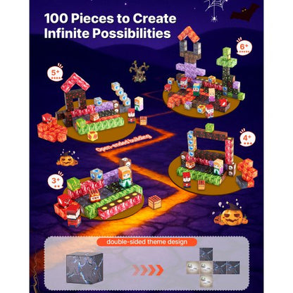 Magnetiska Block 100 ST Mörka Slott Set STEM Montessori Sensoriska Leksaker