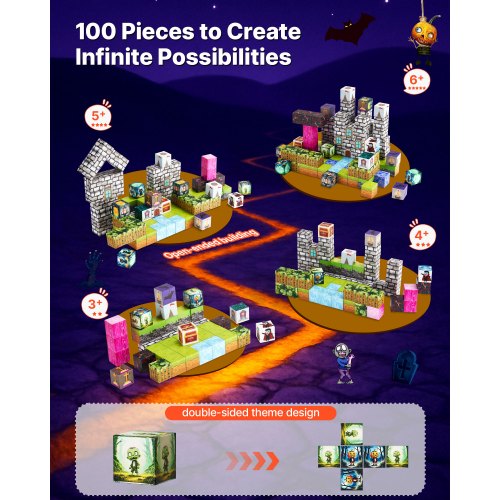 Magnetiska Block 100 ST Kyrkogårdszombier Set STEM Montessori Sensoriska Leksaker