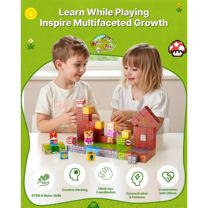 Magnetiska Block 100 ST Magnetblock Set STEM Montessori Sensoriska Leksaker