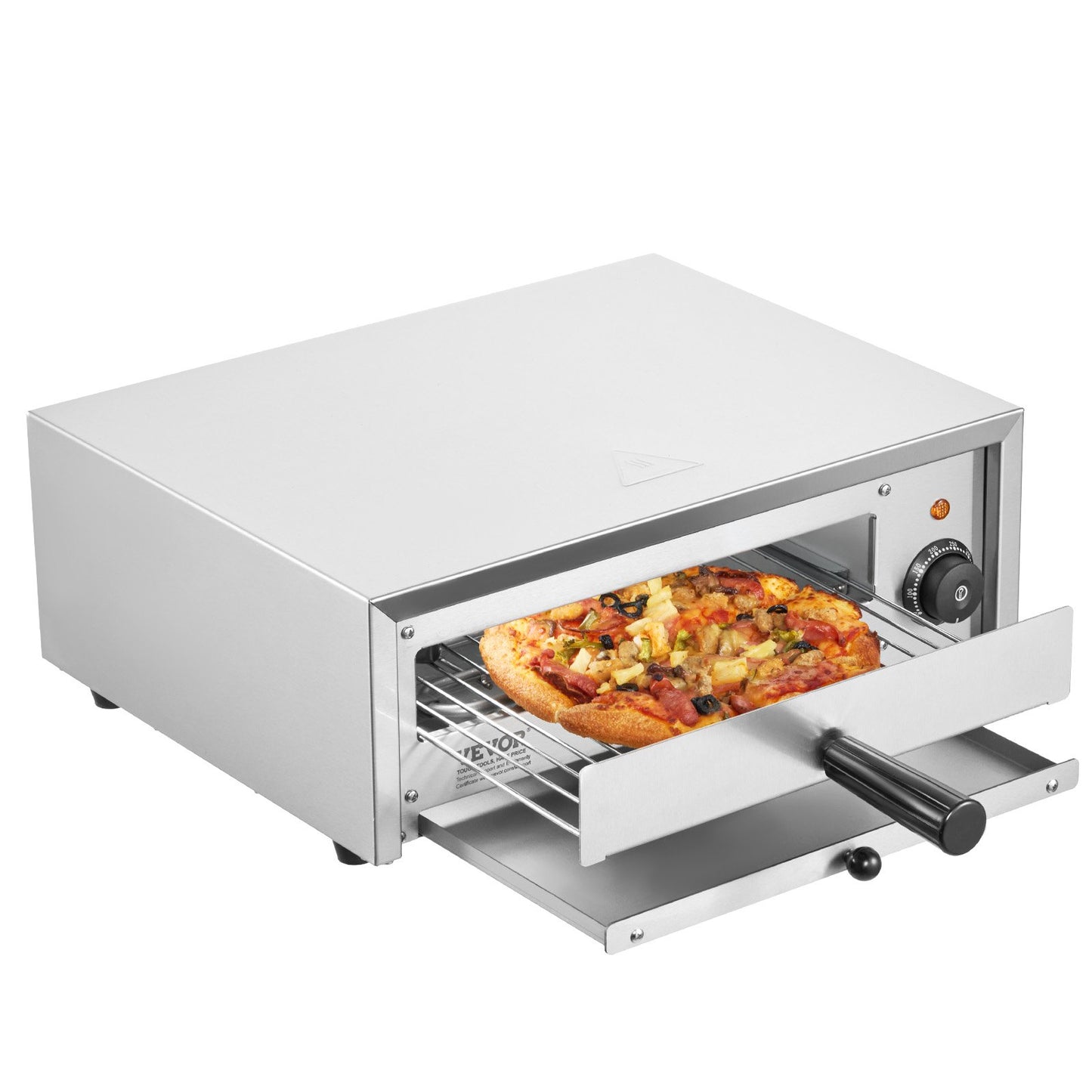 Elektrischer Pizzaofen, 12 Zoll, 1500 W, Temperaturbereich 122–662 °F, herausnehmbare Krümelschublade