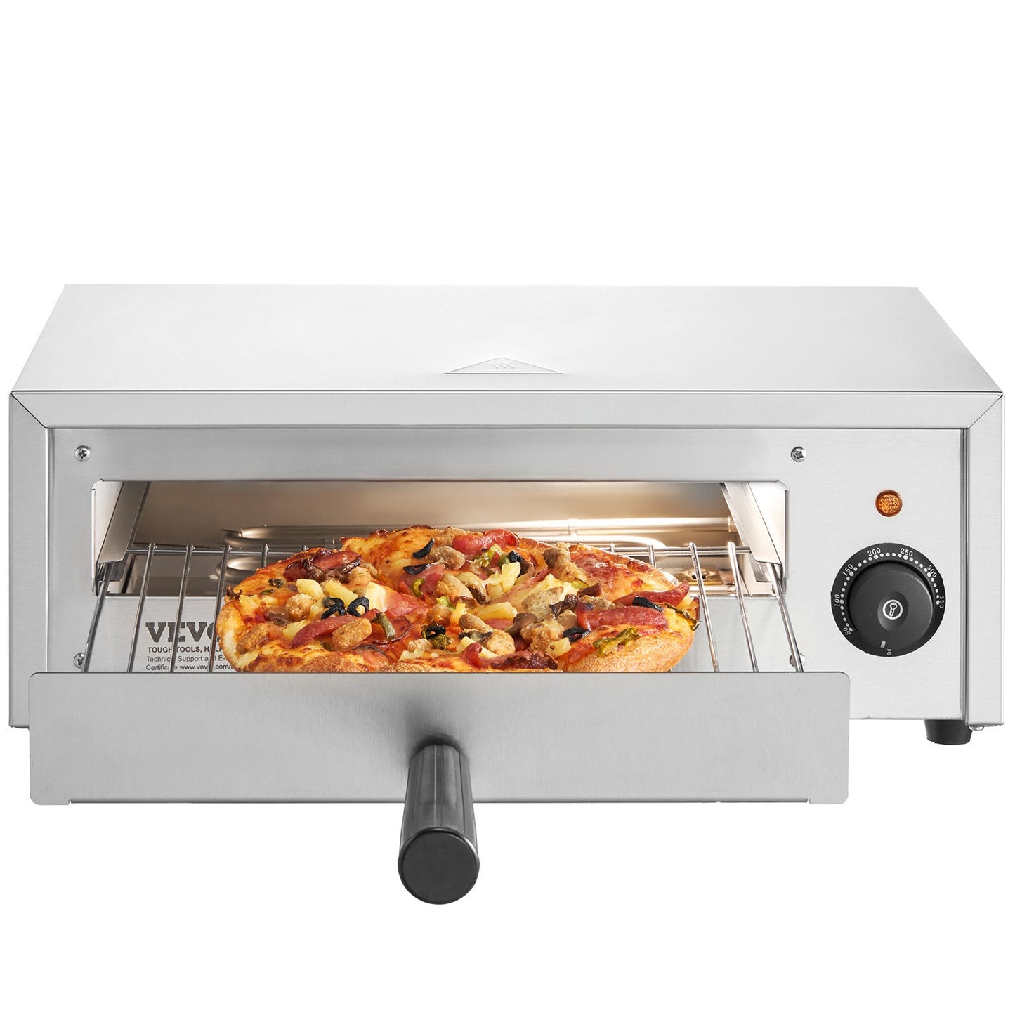 Elektrischer Pizzaofen, 12 Zoll, 1500 W, Temperaturbereich 122–662 °F, herausnehmbare Krümelschublade