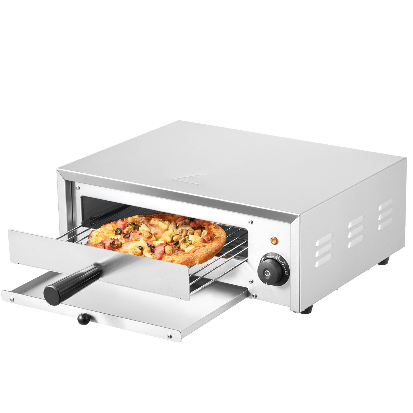 Elektrischer Pizzaofen, 12 Zoll, 1500 W, Temperaturbereich 122–662 °F, herausnehmbare Krümelschublade