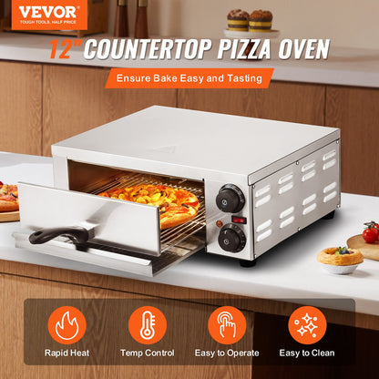 Elektrisk bänkskiva pizzaugn 12" 1500W Justerbar temp 0-120min timer