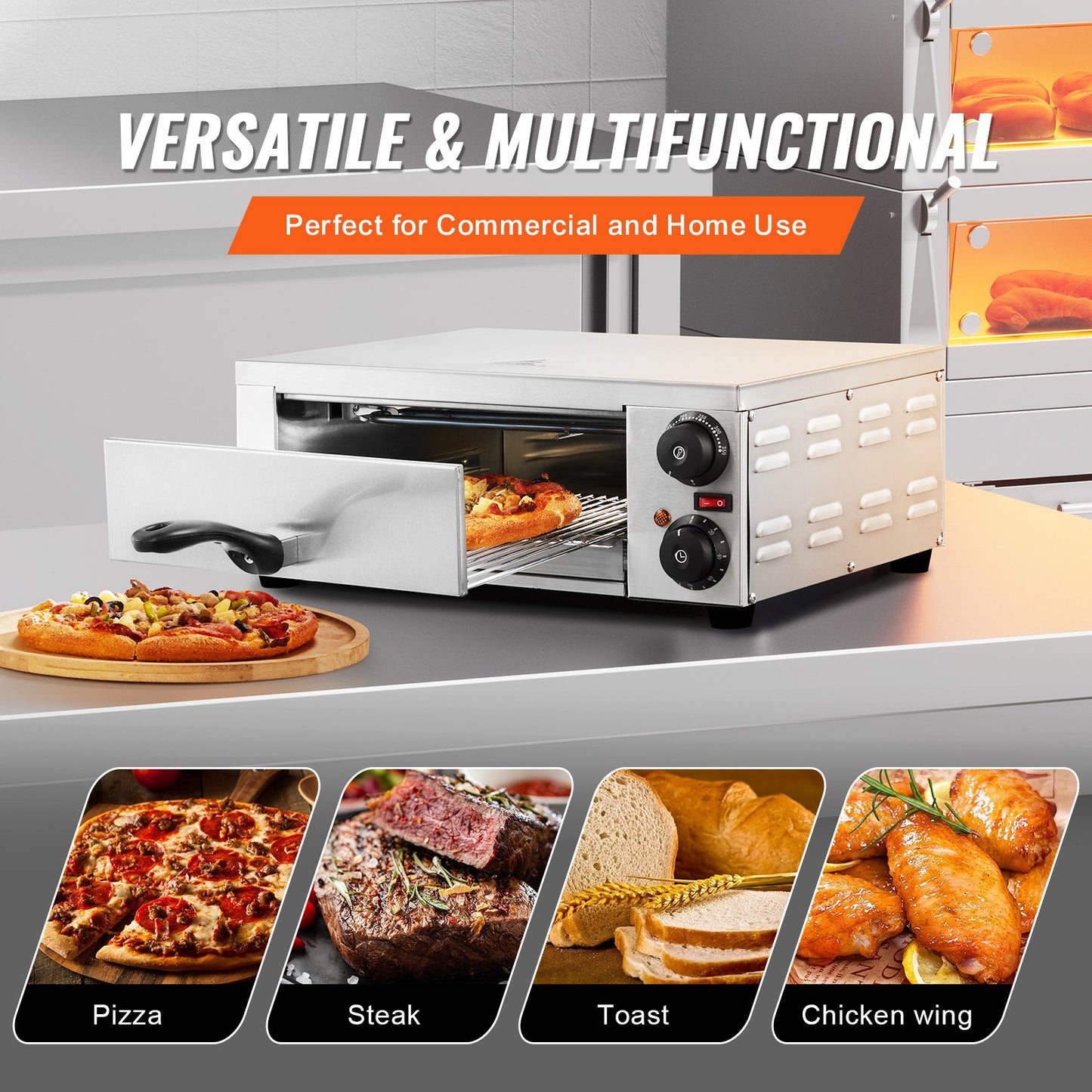 Elektrisk bänkskiva pizzaugn 12" 1500W Justerbar temp 0-120min timer
