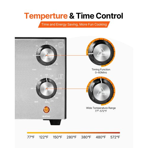 Elektrisk Pizzaugn för Bänkskiva 12-tums 1450W Justerbar Temperatur 77 till 572°F |  EU