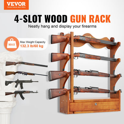 Gun Rack 4-fack Wood Gun Rack Väggmonterad Gun Gun Display Rack rymmer 4 gevär
