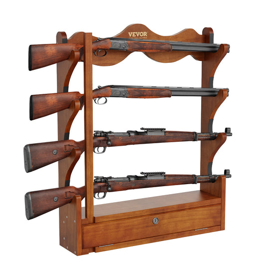 Gun Rack 4-fack Wood Gun Rack Väggmonterad Gun Gun Display Rack rymmer 4 gevär